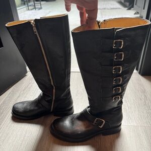 Frye Veronica Tall Boot with Buckles up side, Black Leather
